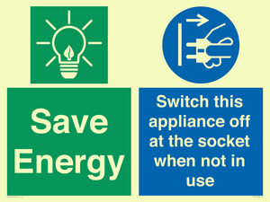 Save Energy, Switch this appliance off at the socket when not in use
